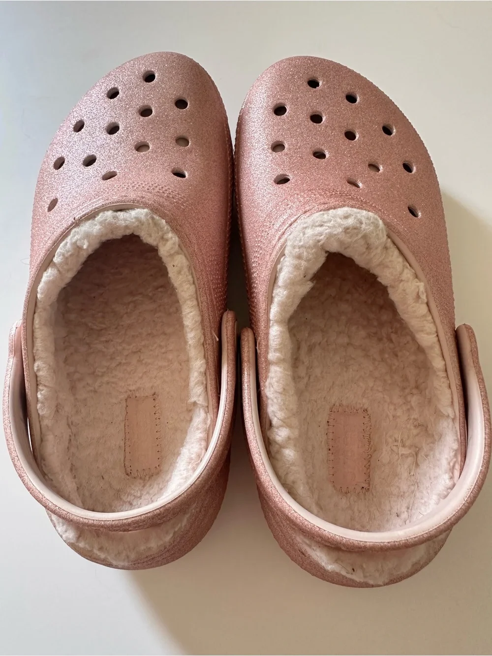 CROCS Kids Glitter Lined Clogs in Rose Pink